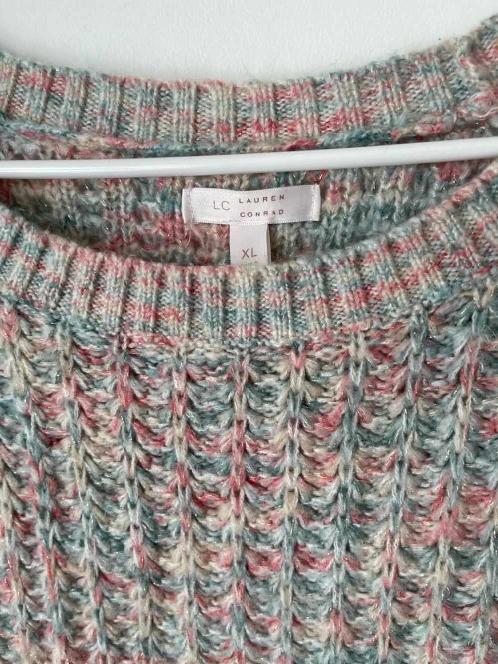 LC Lauren Conrad Multicolor Crewneck Sweater in Pink, Green & Cream size XL